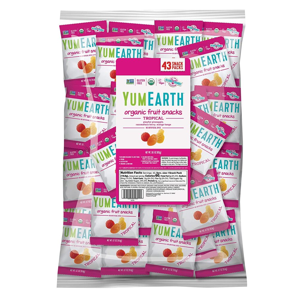 YumEarth Organic Tropical Flavored Fruit Snacks to eat after workout