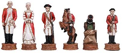 white pieces of revolutionary war chess set representing American monarchs